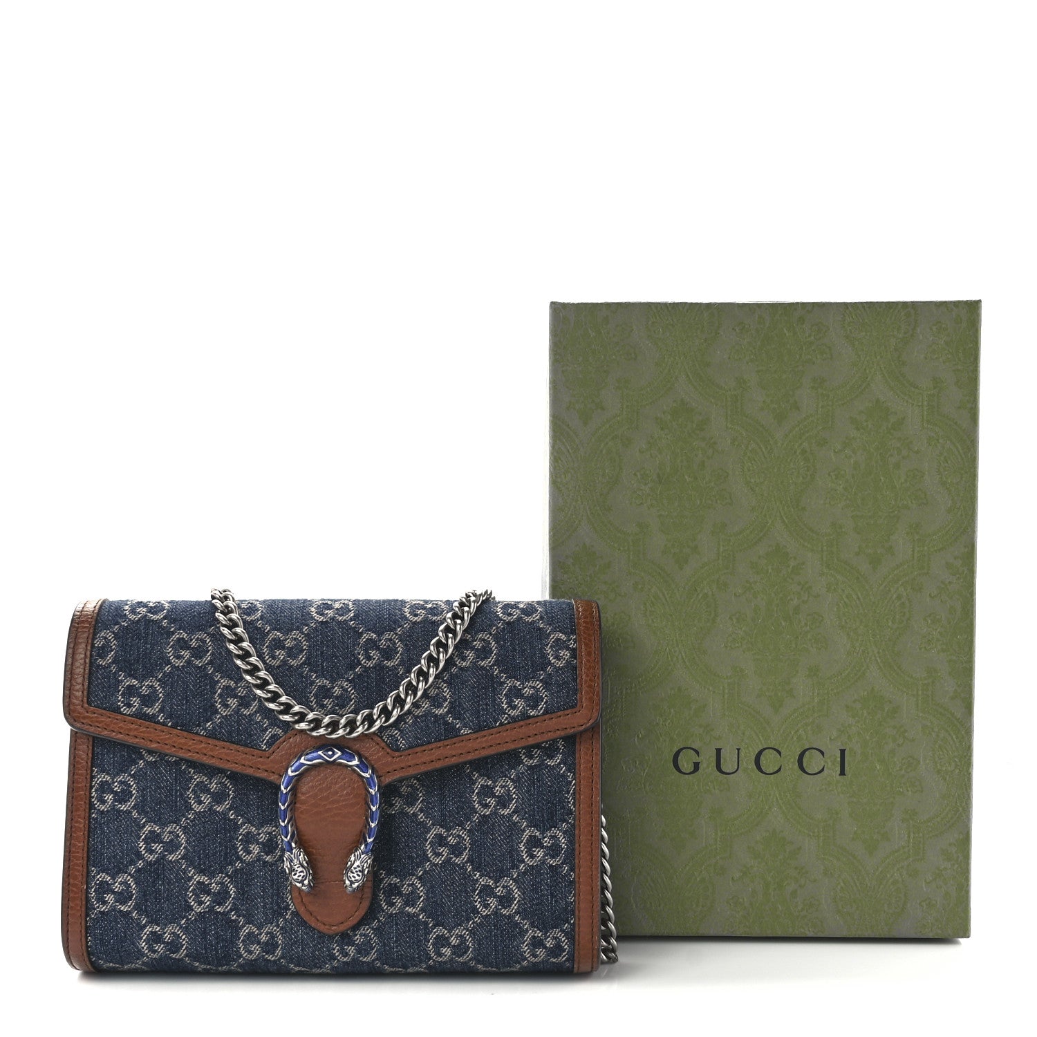 Gucci New Denim GG Monogram Dollar Calfskin Enamel Mini Dionysus Chain Wallet Blue Tea Cuir Epilog Electric Blue 13 of 13