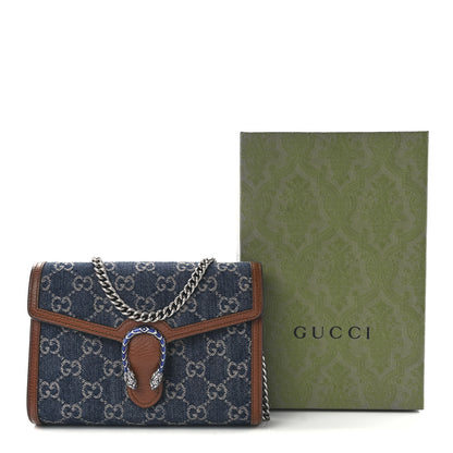 Gucci New Denim GG Monogram Dollar Calfskin Enamel Mini Dionysus Chain Wallet Blue Tea Cuir Epilog Electric Blue 13 of 13