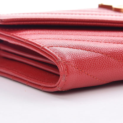 Saint Laurent Grain De Poudre Matelasse Chevron Monogram Flap Wallet Red 9 of 13