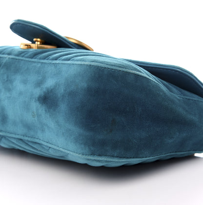 Gucci Velvet Matelasse Small GG Marmont Shoulder Bag Pavone Cyan 7 of 8