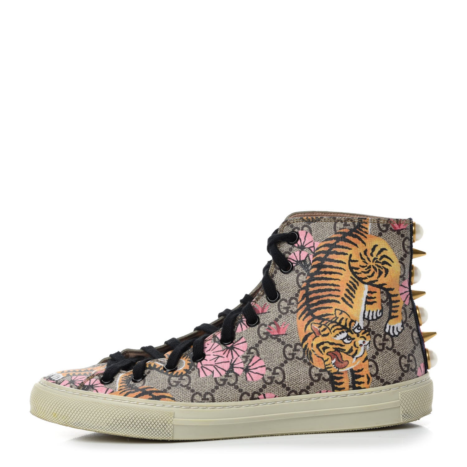 Gucci GG Supreme Monogram Bengal Pearl Womens High Top Sneakers 38.5 Beige Pink 1 of 10