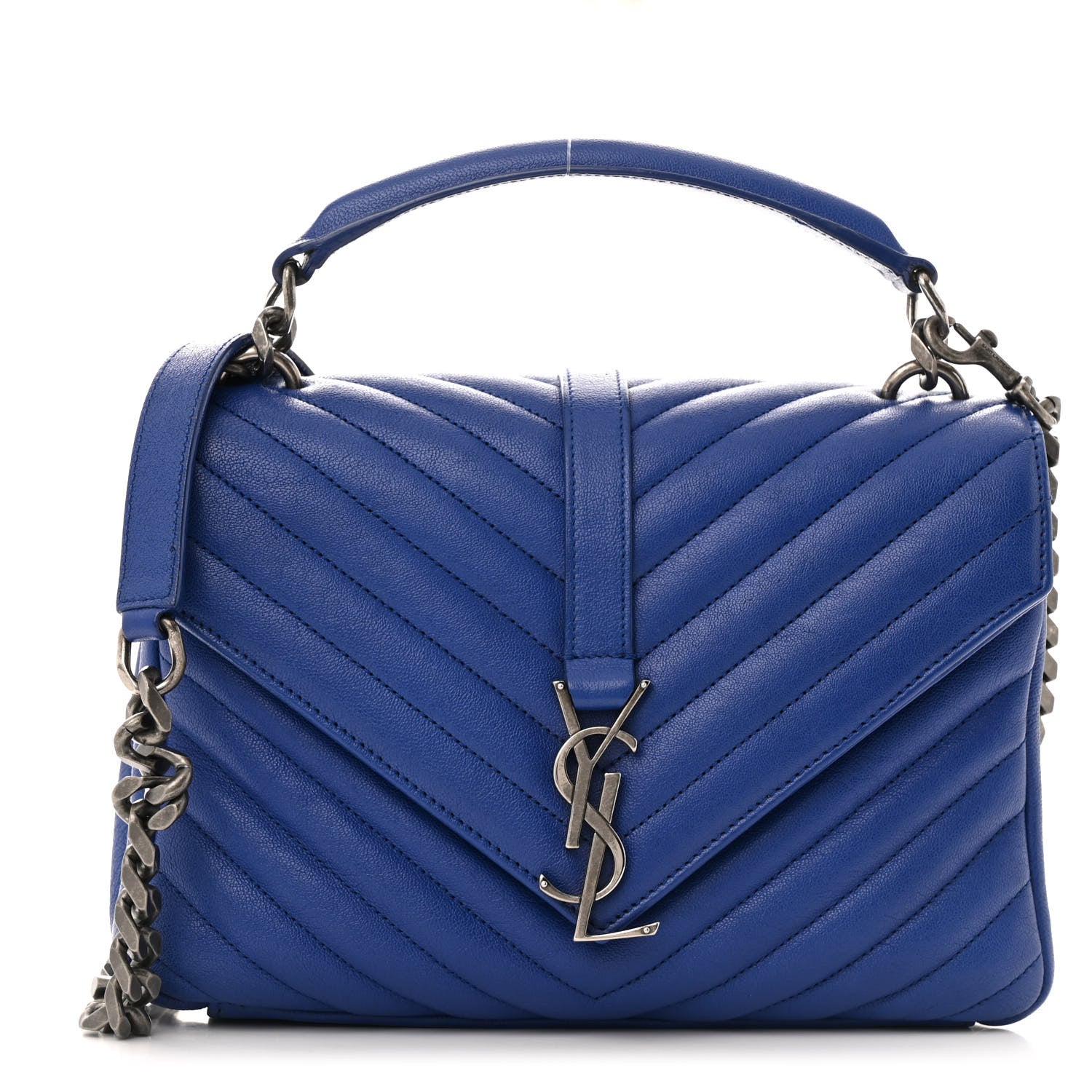 Saint Laurent Sheepskin Matelasse Chevron Monogram Medium College Bag Royal Blue 1 of 8