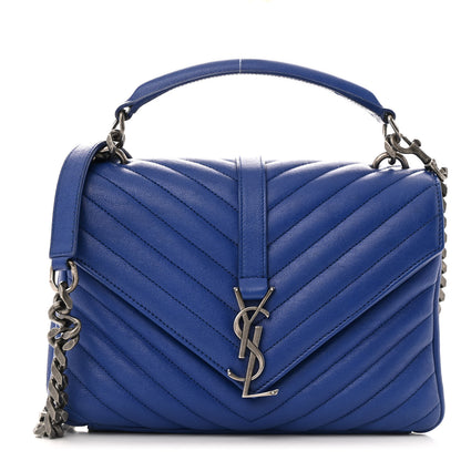 Saint Laurent Sheepskin Matelasse Chevron Monogram Medium College Bag Royal Blue 1 of 8