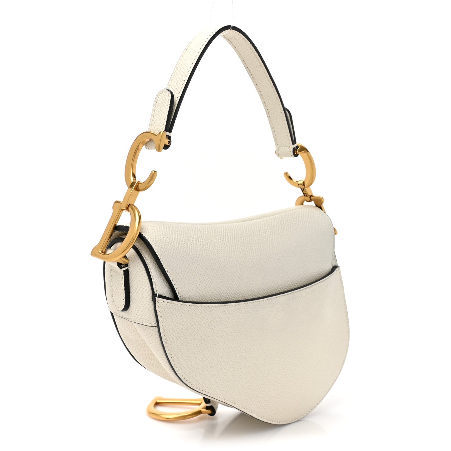 Grained Calfskin Mini Saddle Bag White
