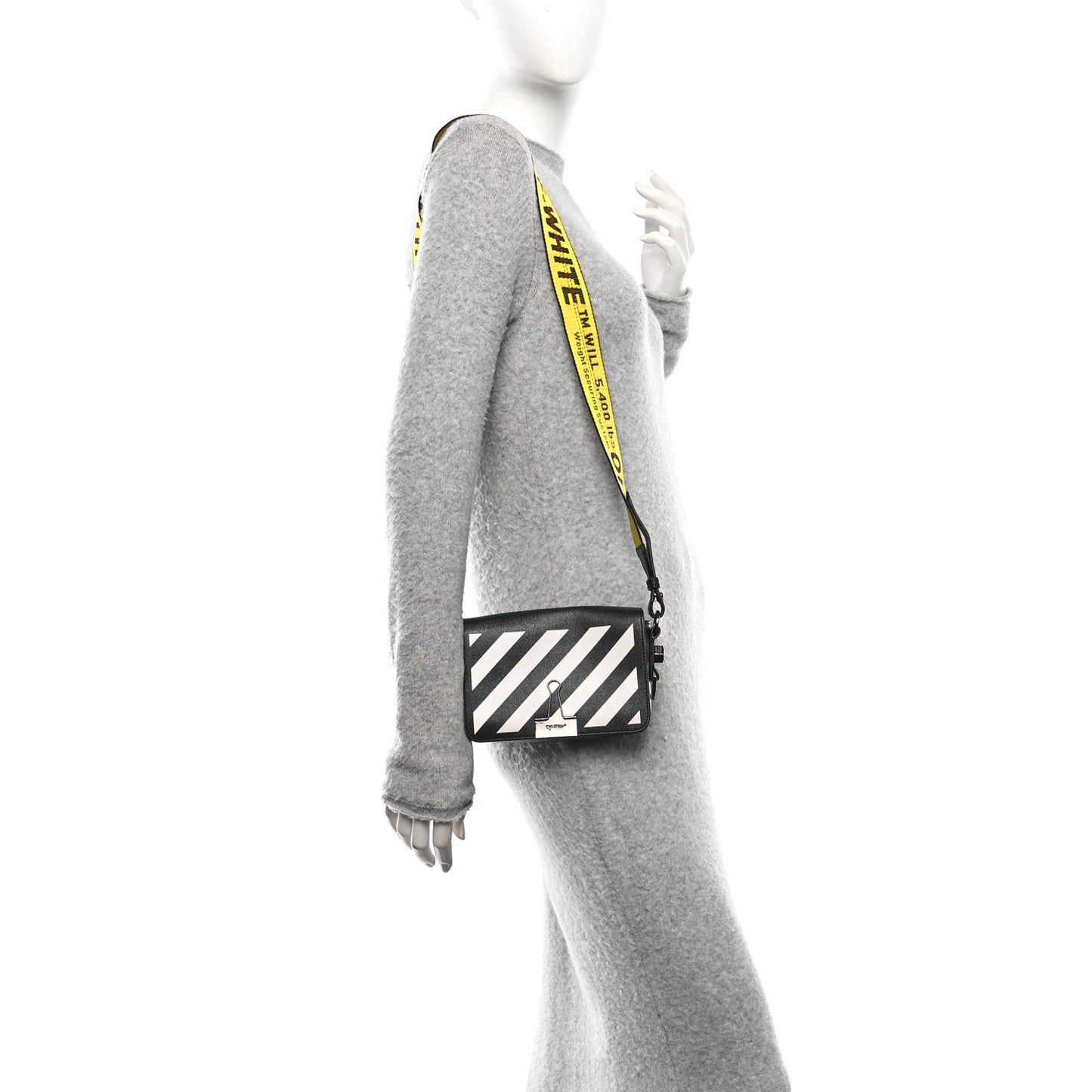 Saffiano Striped Mini Diag Binder Clip Bag Black White Yellow