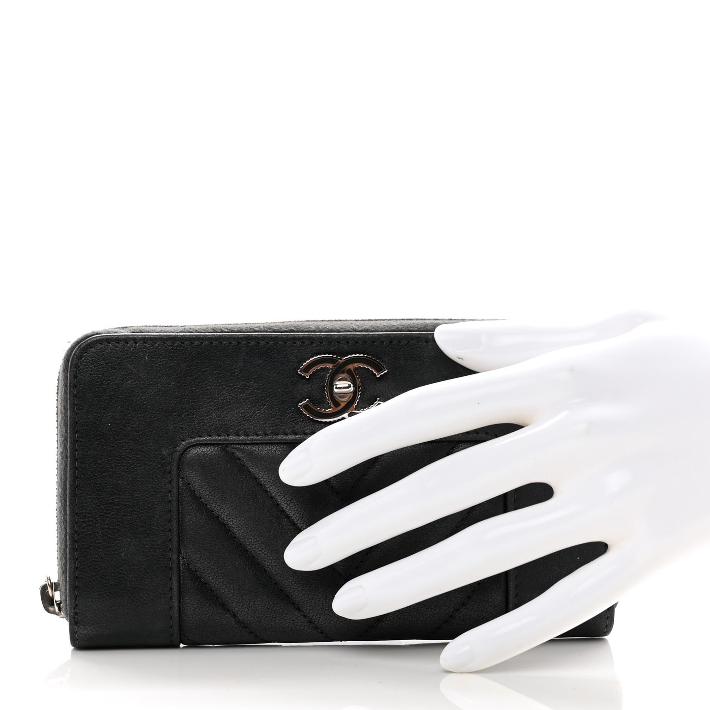 Sheepskin Chevron Quilted Mademoiselle Vintage Zip Around Wallet Grey