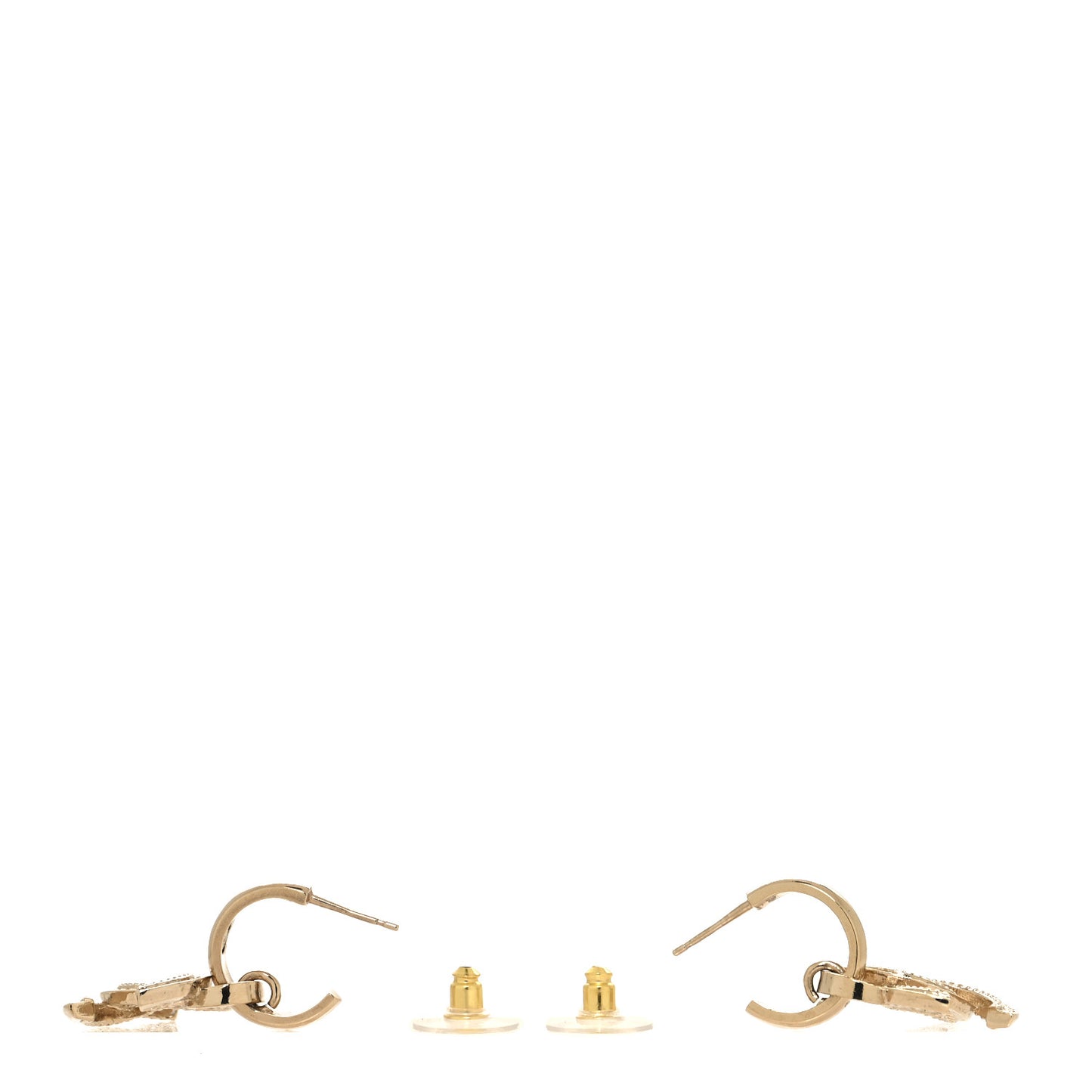 Metal Crystal Studded CC Hoop Drop Earrings Gold