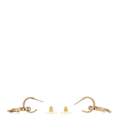 Chanel Metal Crystal Studded CC Hoop Drop Earrings Gold 3 of 5