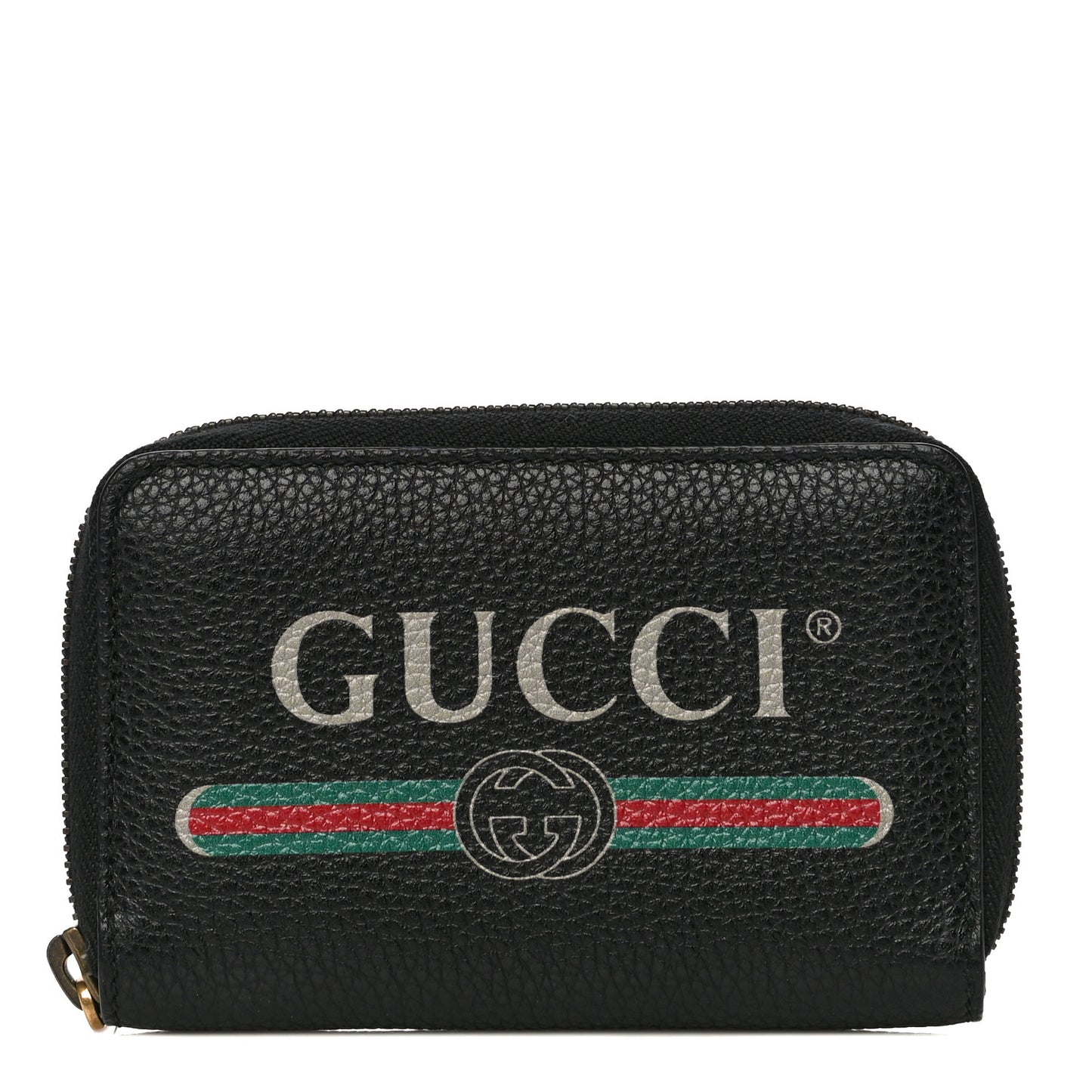 Calfskin Logo Zip Around Card Case Black