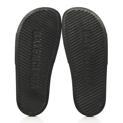 Balenciaga PVC Logo Mens Pool Slide Sandals 38 Black White 5 of 10