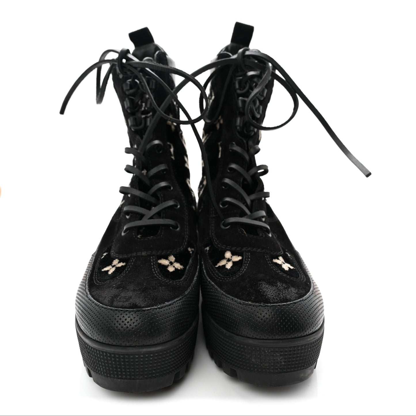 Velvet Calfskin Monogram Laureate Platform Desert Boots 40 Black White
