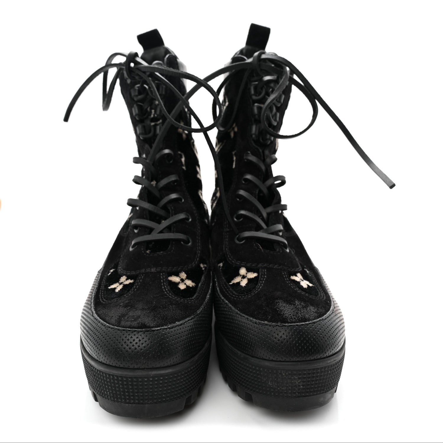 Louis Vuitton Velvet Calfskin Monogram Laureate Platform Desert Boots 40 Black White 2 of 8