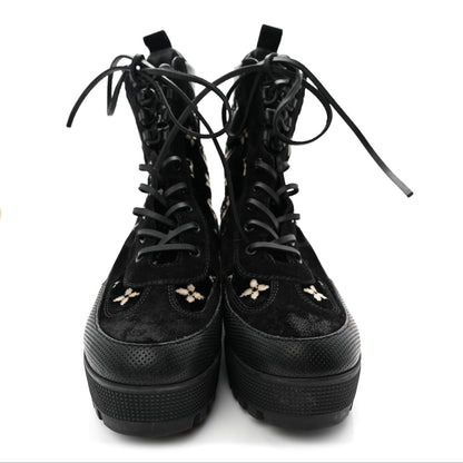 Louis Vuitton Velvet Calfskin Monogram Laureate Platform Desert Boots 40 Black White 2 of 8