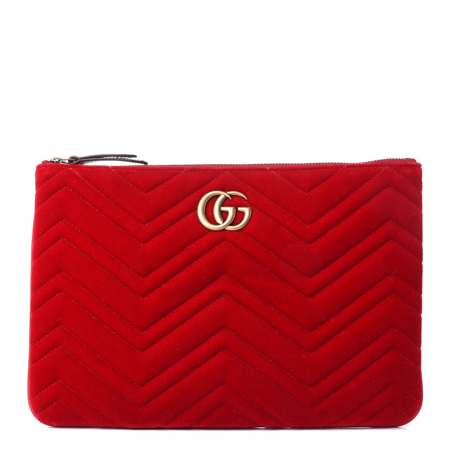 Velvet Matelasse GG Marmont Zip Pouch Hibiscus Red