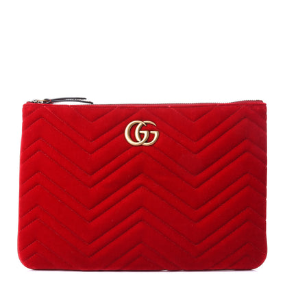 Gucci Velvet Matelasse GG Marmont Zip Pouch Hibiscus Red 1 of 8