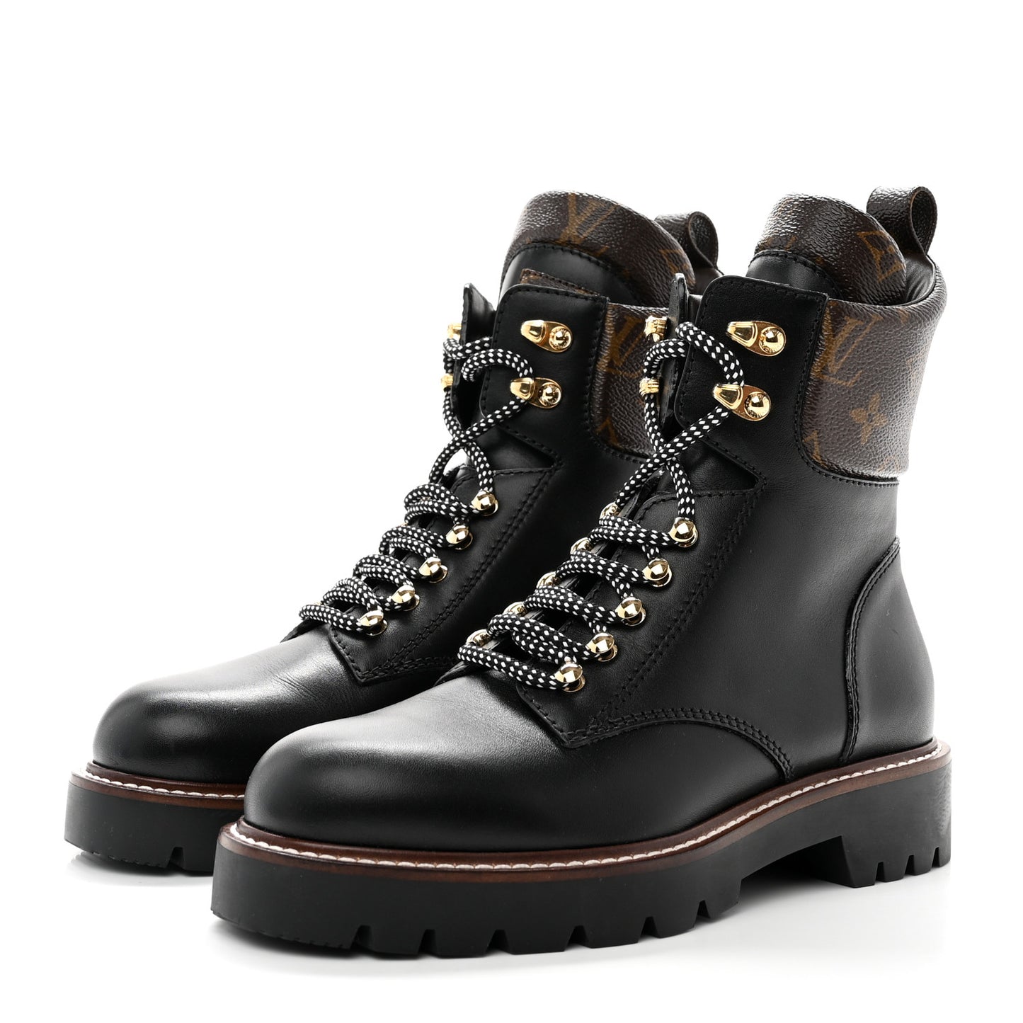 Calfskin Monogram Territory Flat Ranger Boots 37 Black