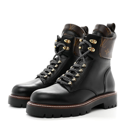 Louis Vuitton Calfskin Monogram Territory Flat Ranger Boots 37 Black 3 of 8