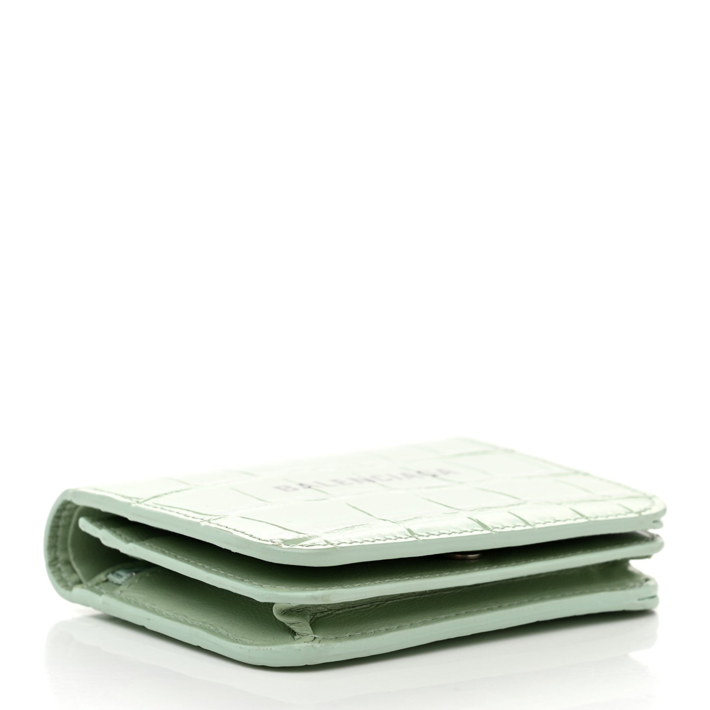 Shiny Calfskin Logo Crocodile Embossed Light Green Black