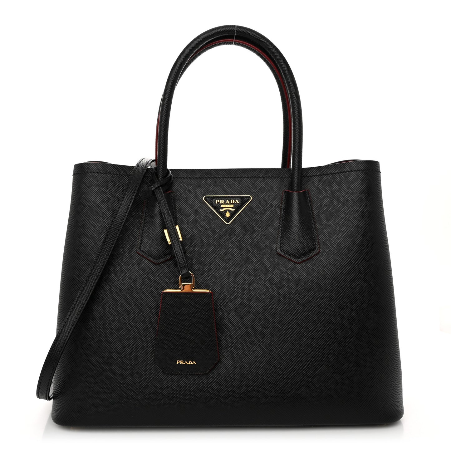 Saffiano Cuir Medium Double Bag Black Fuoco