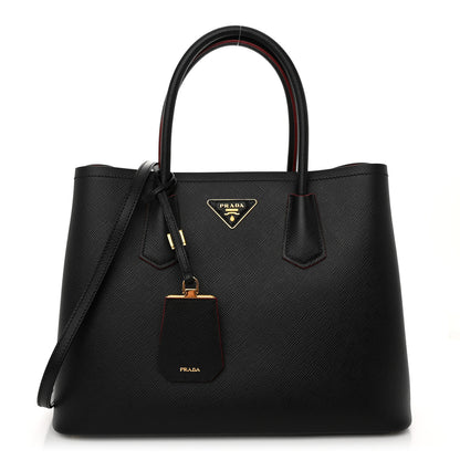 Prada Saffiano Cuir Medium Double Bag Black Fuoco 1 of 9