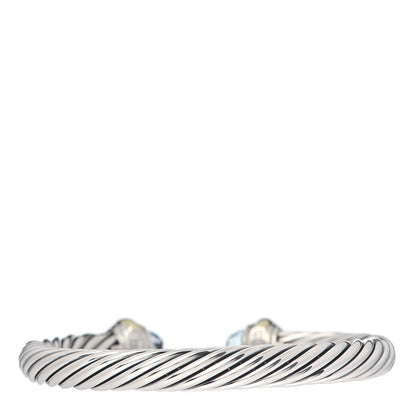 David Yurman Sterling Silver 14K Yellow Gold Blue Topaz 7mm Cable Classics Bracelet 3 of 5