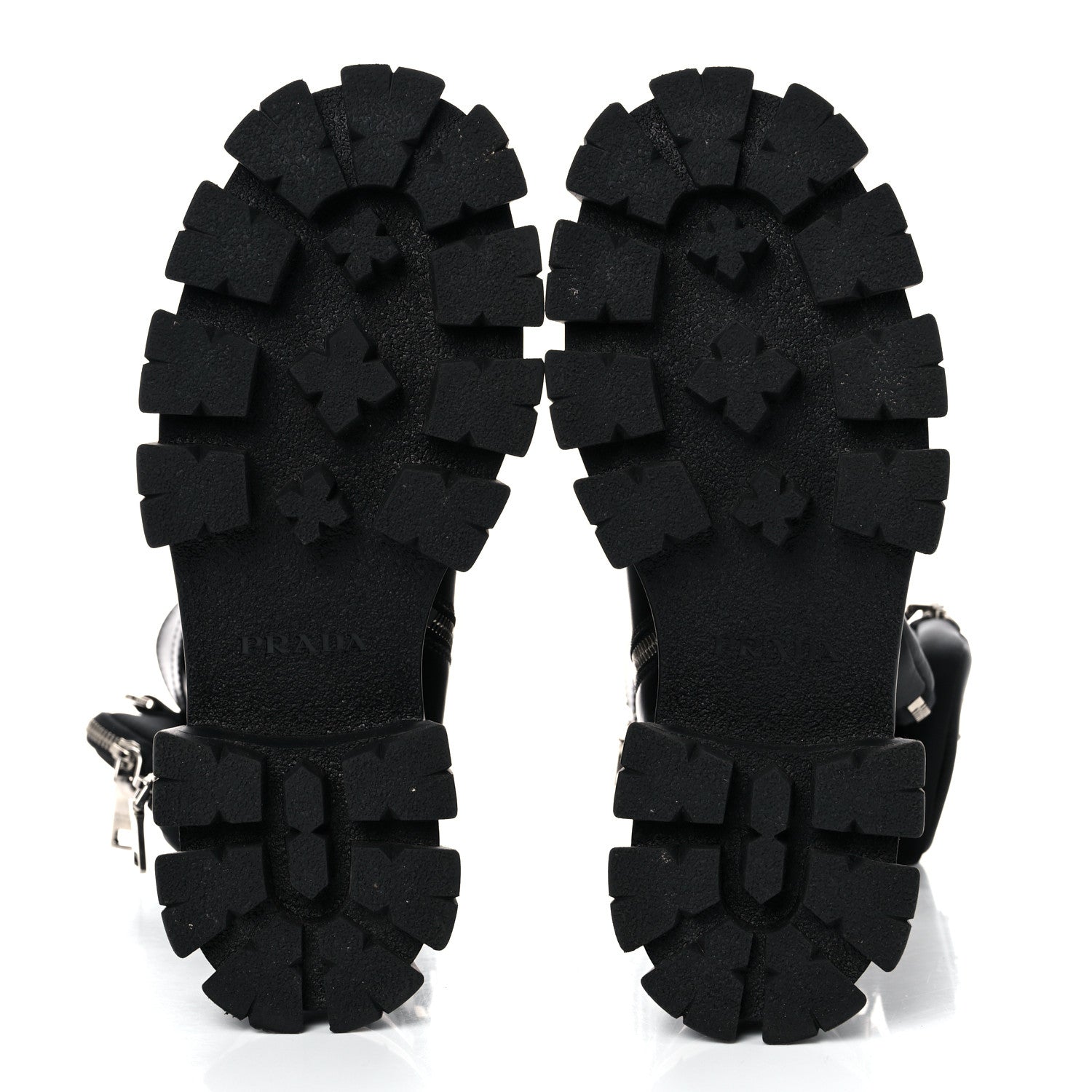 Prada Vitello Lux Nylon Metal Triangle Logo Monolith Pouch Pocket 55mm Tall Combat Boots 39.5 Black 5 of 12