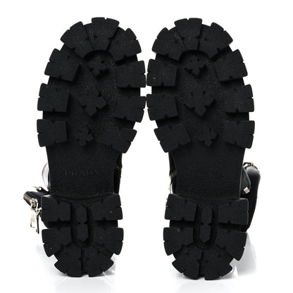 Prada Vitello Lux Nylon Metal Triangle Logo Monolith Pouch Pocket 55mm Tall Combat Boots 39.5 Black 5 of 12