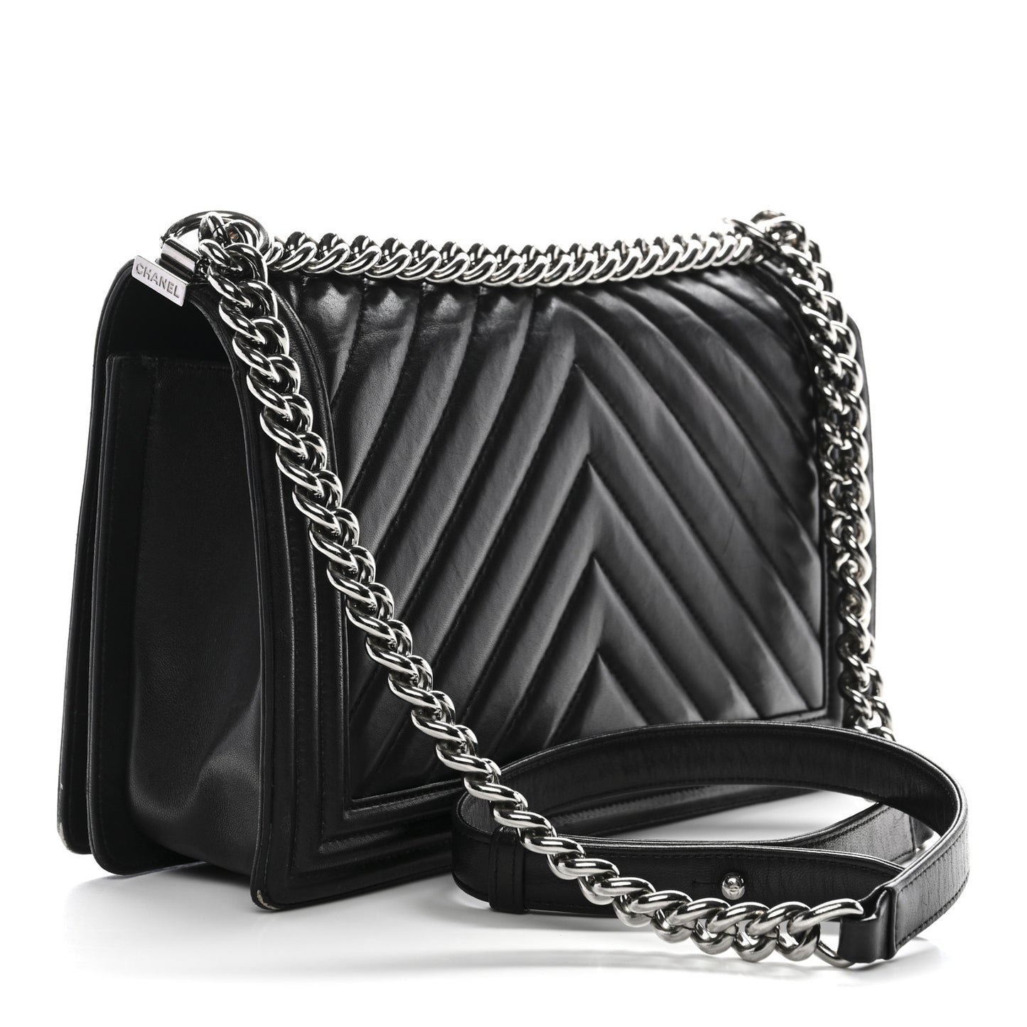 Calfskin Chevron Quilted New Medium Boy Flap Black