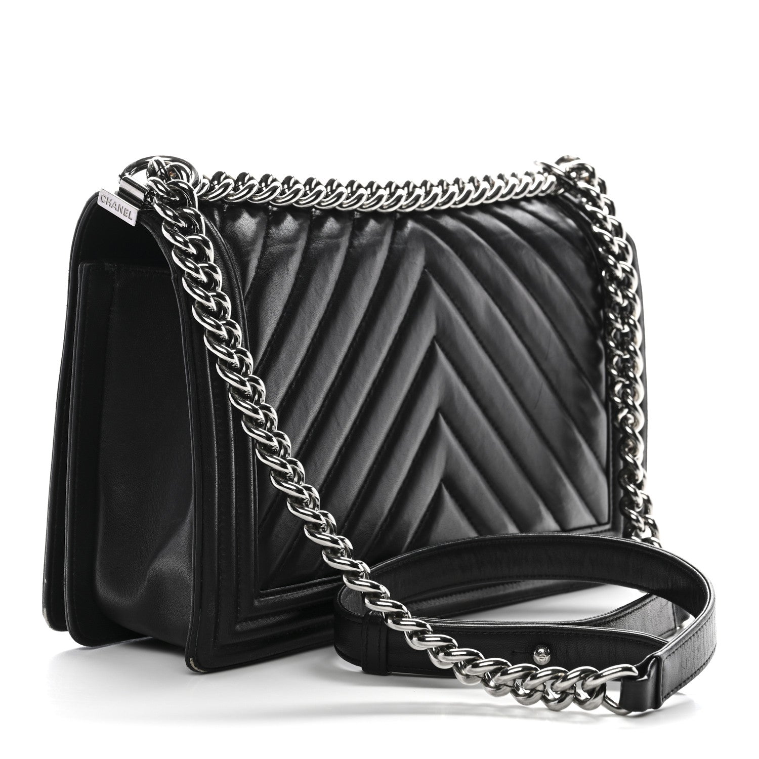Chanel Calfskin Chevron Quilted New Medium Boy Flap Black 6 of 13