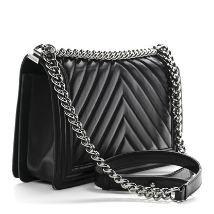 Chanel Calfskin Chevron Quilted New Medium Boy Flap Black 6 of 13