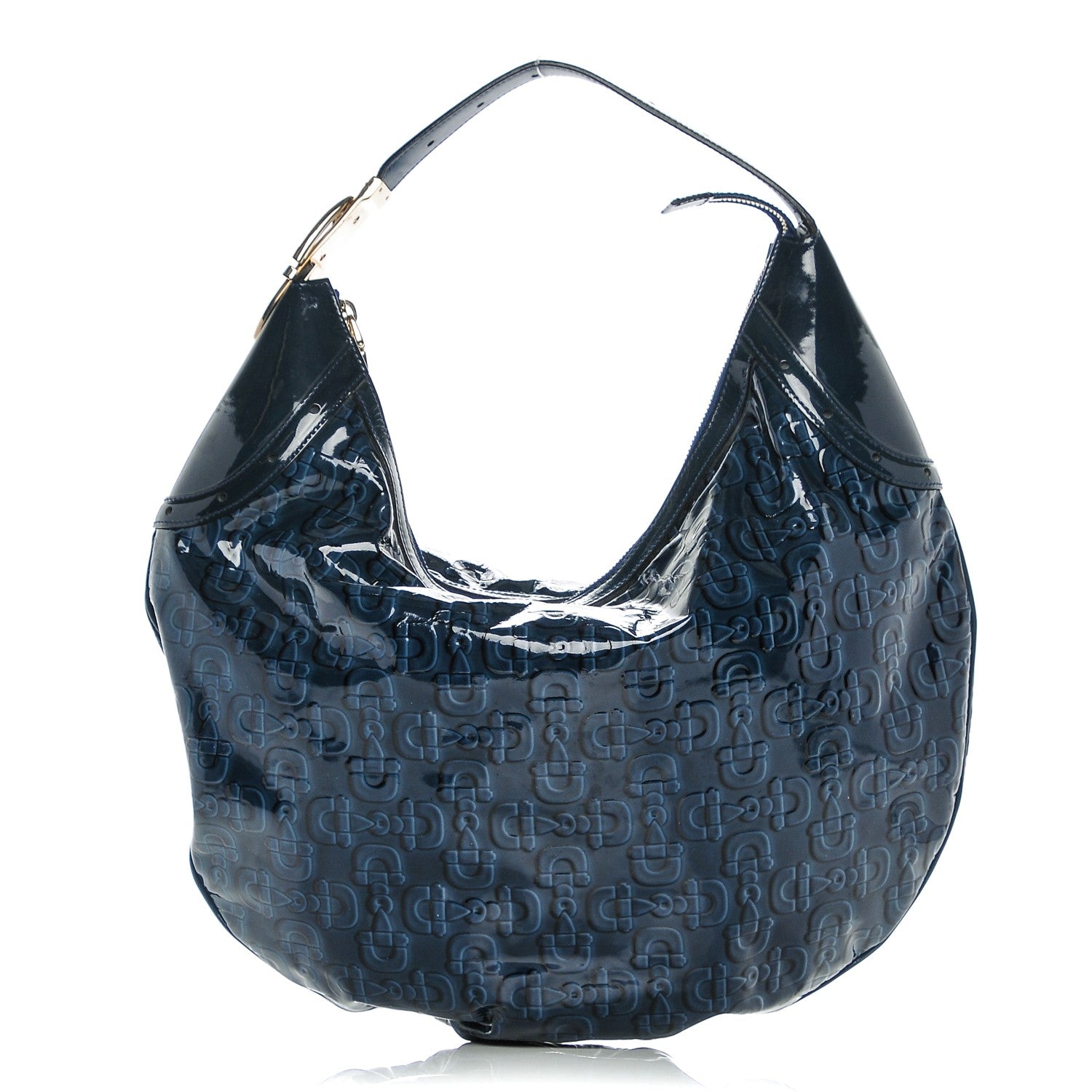 Gucci Patent Calfskin Horsebit Embossed Glam Hobo Blue 1 of 8