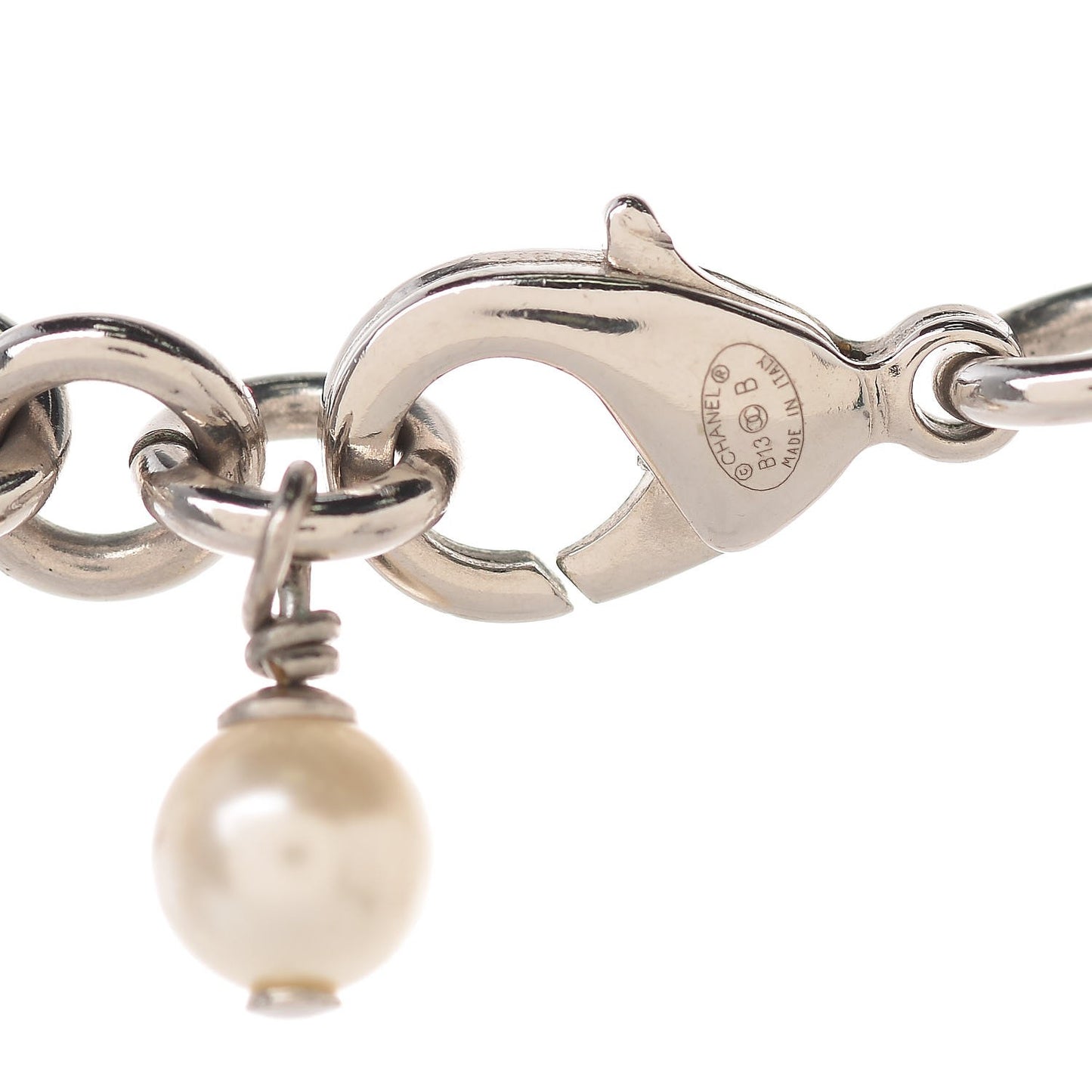 Crystal Pearl CC Long Necklace Silver