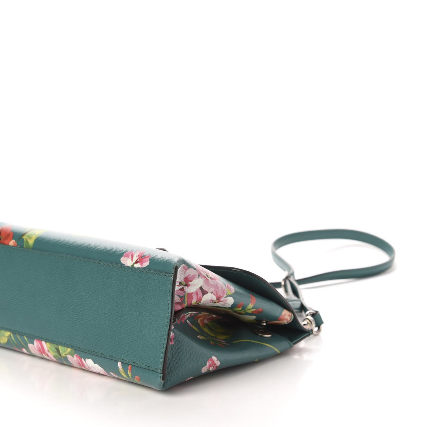 Shangai Calfskin Blooms Print Small Bamboo Daily Top Handle Bag Clear Bright Emerald Multicolor