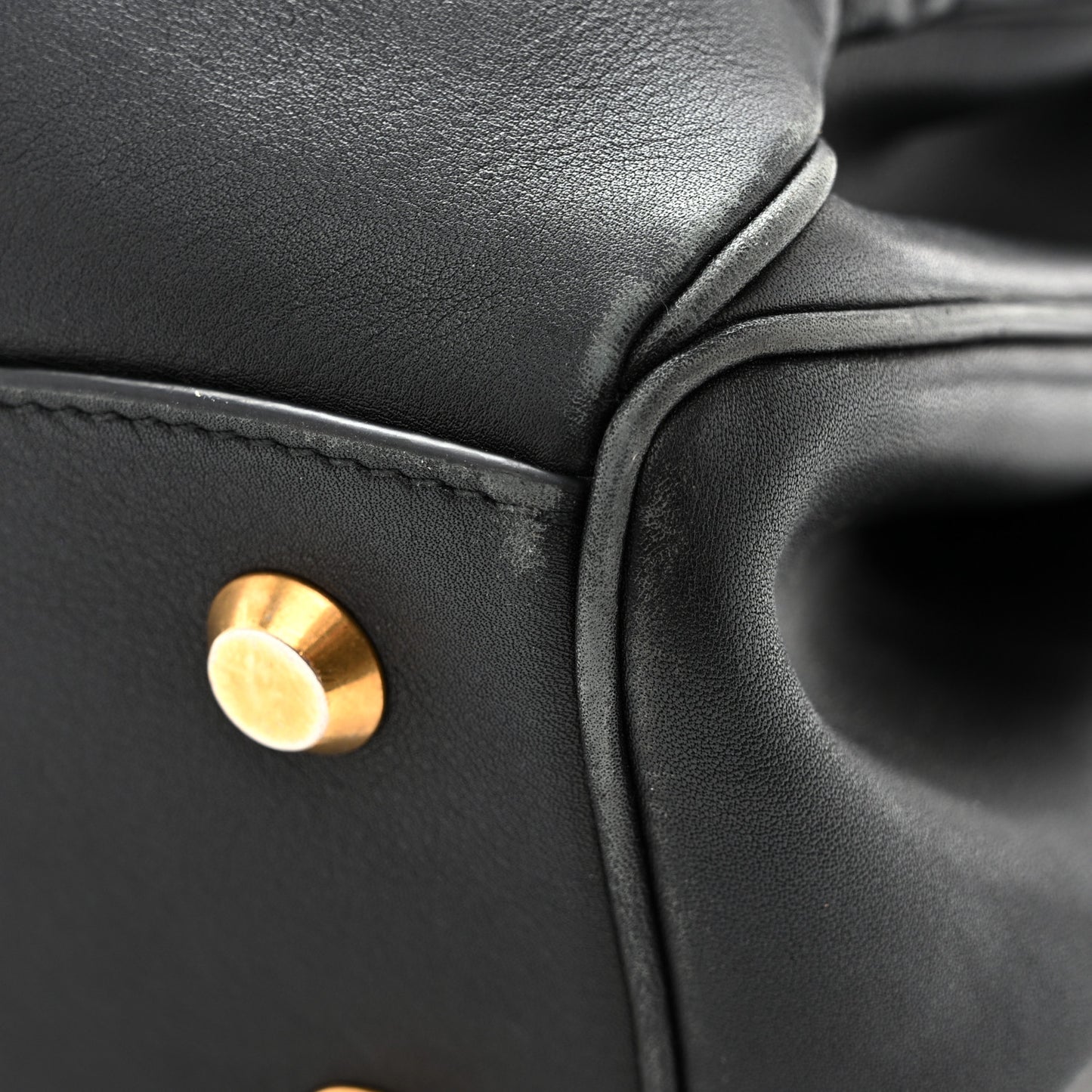 Natural Smooth Calfskin Medium Rodeo Top Handle Handbag Black