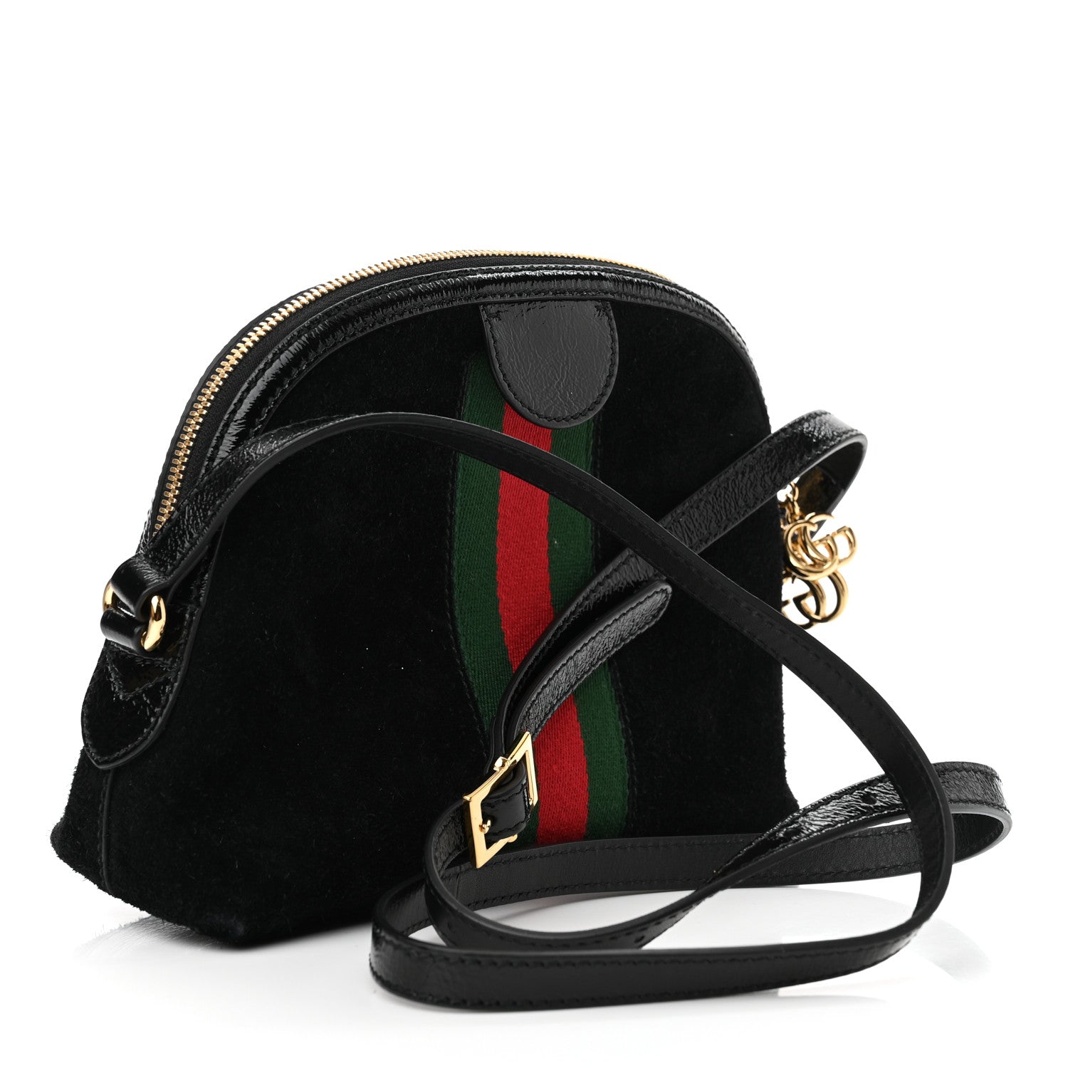 Gucci Suede Patent Web GG Small Ophidia Dome Shoulder Bag Black 3 of 11