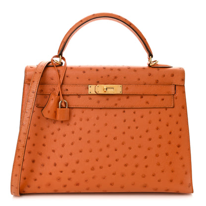 Hermes Ostrich Kelly Sellier 32 Orange 1 of 13