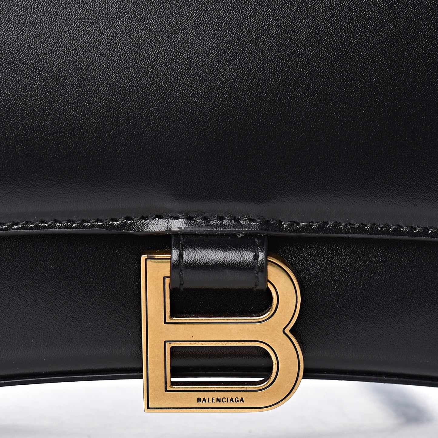 Shiny Box Calfskin Medium Hourglass Top Handle Bag Black