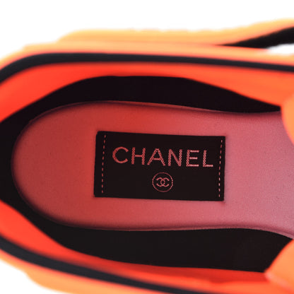 Chanel Suede Calfskin Lambskin Neoprene High Top CC Sneakers 40 White Fluo Orange 8 of 9