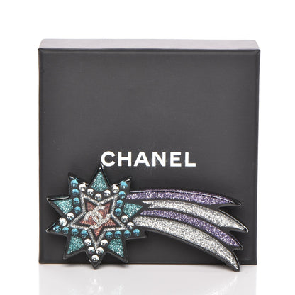 Chanel Glittered Resin Strass Shooting Star Brooch Black Purple Green 5 of 5