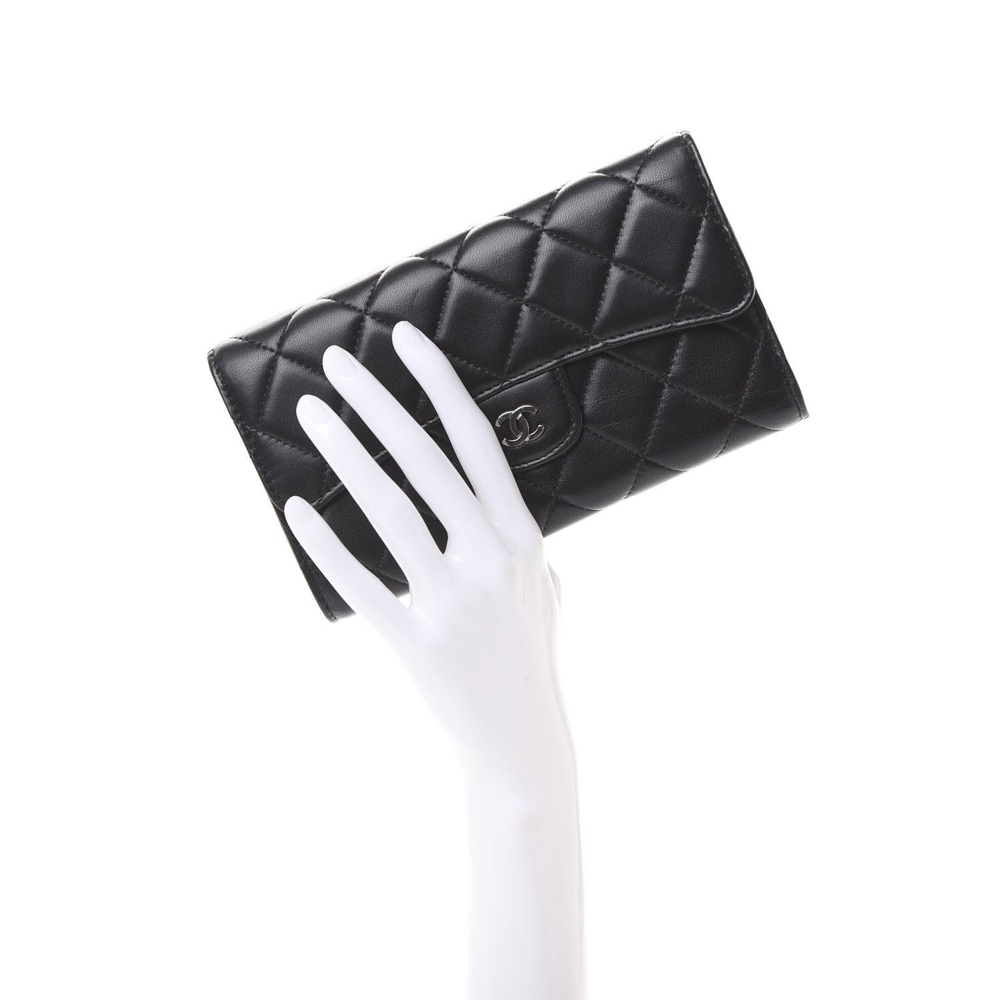 Lambskin Quilted Large Flap Wallet Black
