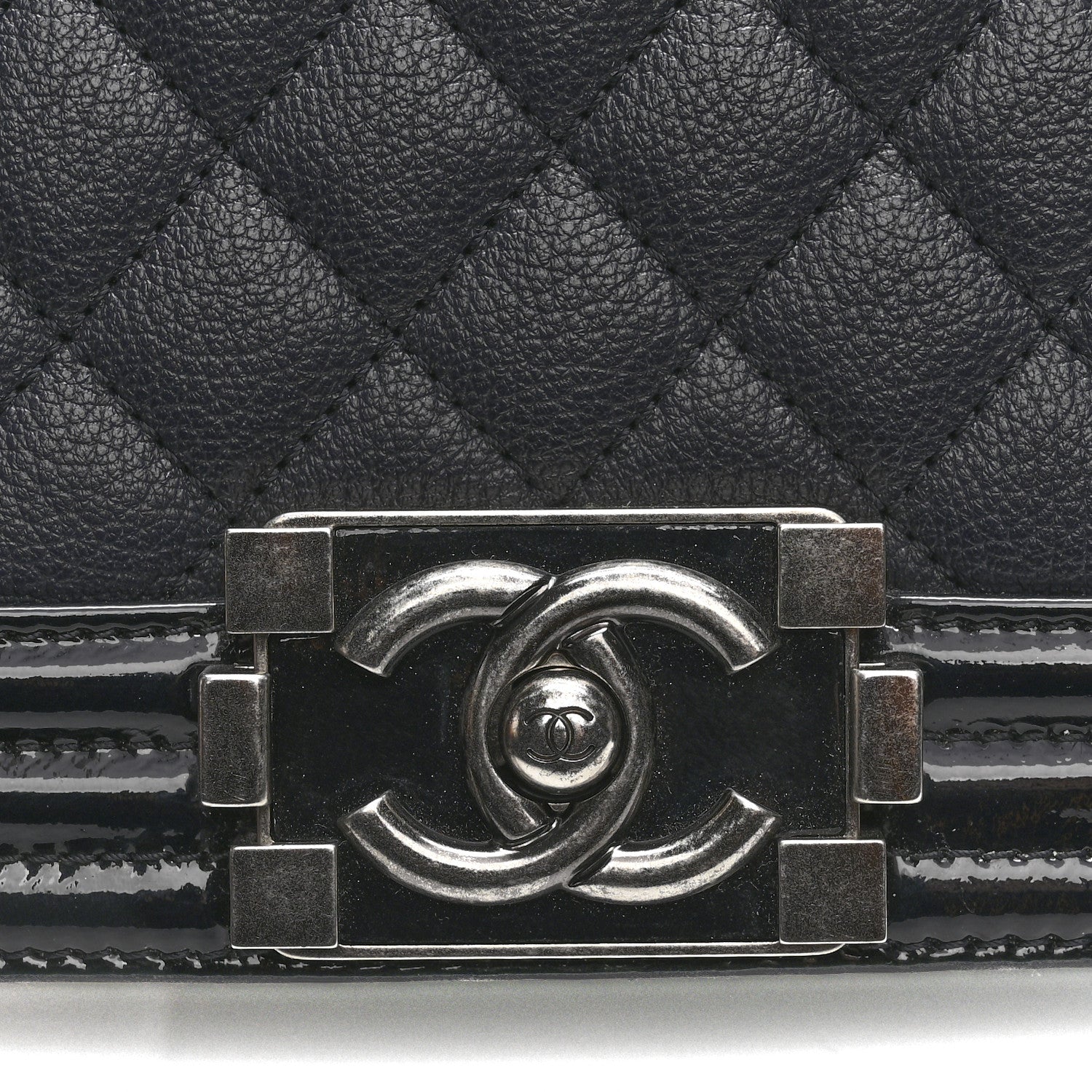 Chanel Goatskin Quilted Patent Medium Duo Boy Flap Dark Blue 11 of 13