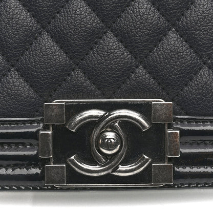 Chanel Goatskin Quilted Patent Medium Duo Boy Flap Dark Blue 11 of 13