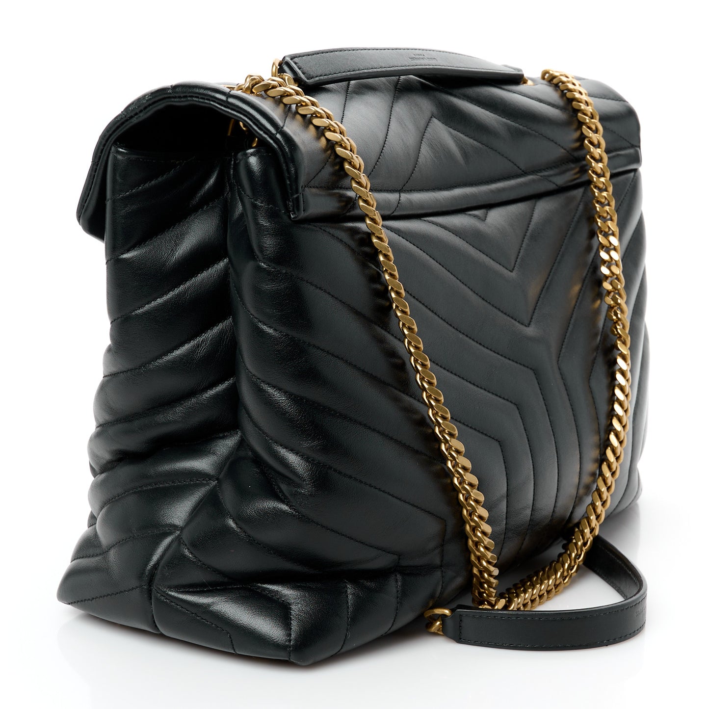 Calfskin Y Quilted Monogram Large Loulou Chain Satchel Black