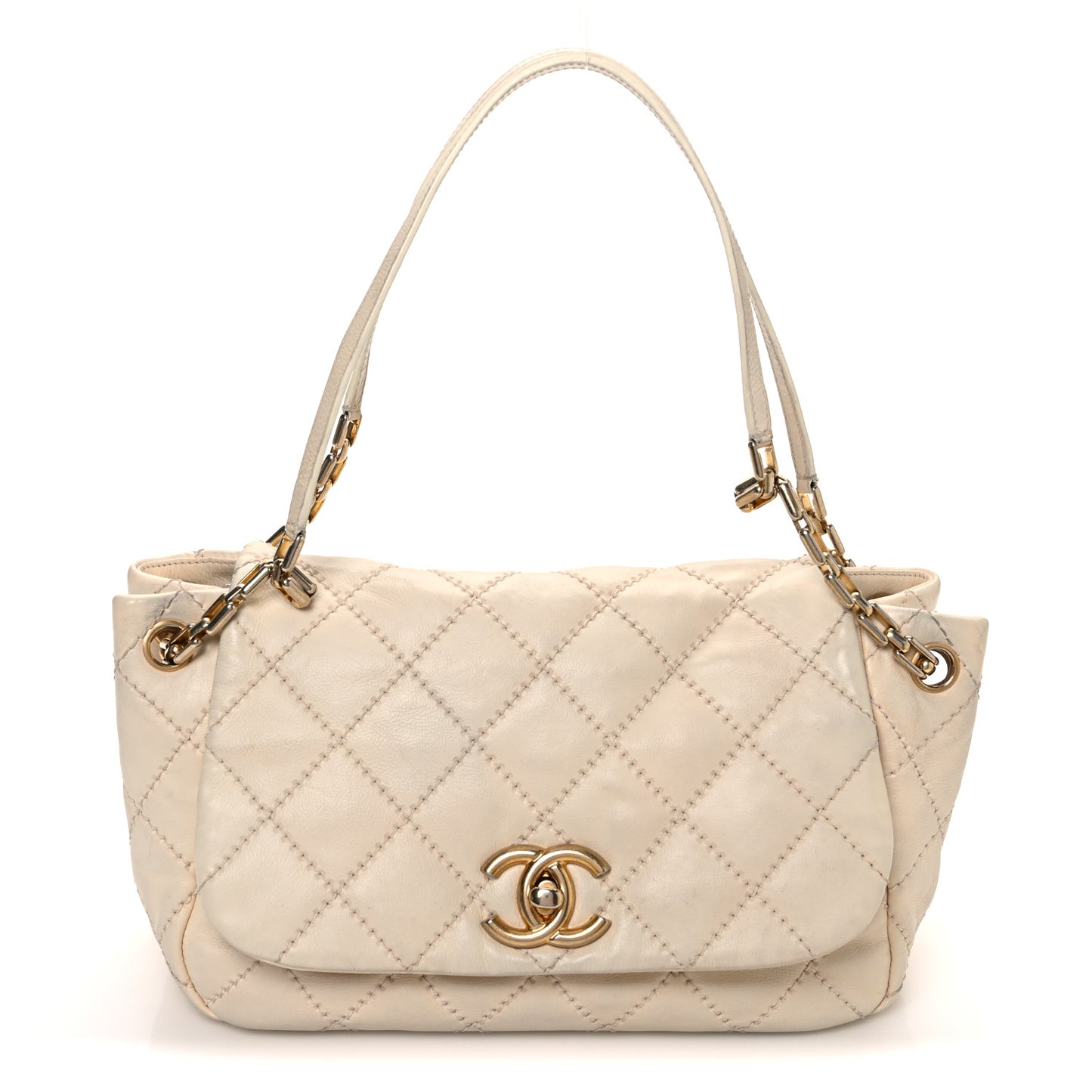 Calfskin Quilted Retro Chain Flap Dark White