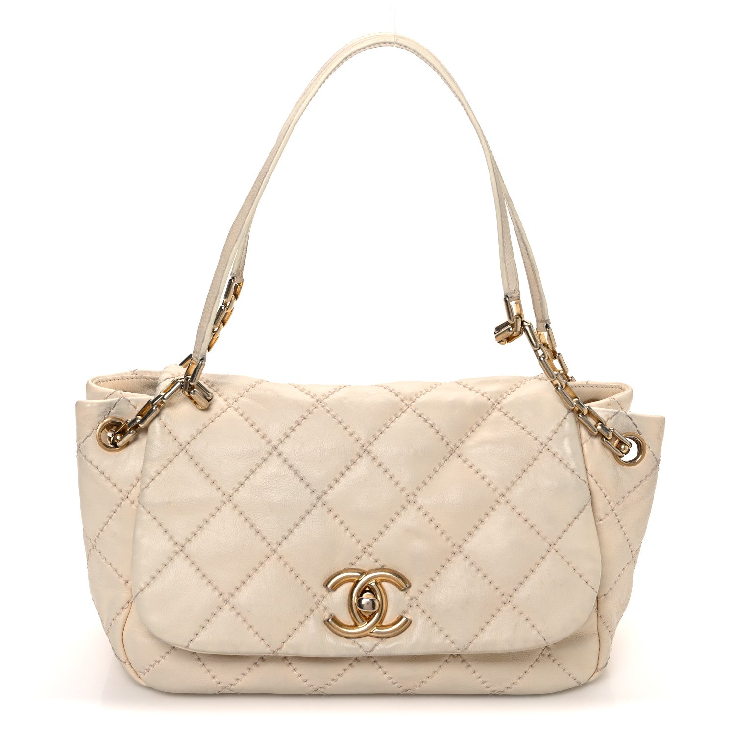 Chanel Calfskin Quilted Retro Chain Flap Dark White 1 of 14