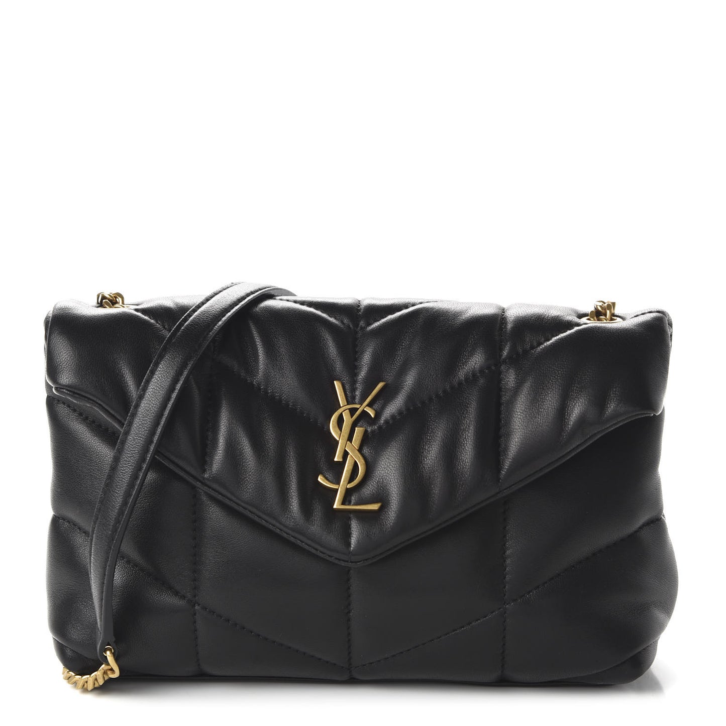Lambskin Quilted Toy Loulou Puffer Monogram Chain Satchel Black