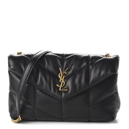 Saint Laurent Lambskin Quilted Toy Loulou Puffer Monogram Chain Satchel Black 1 of 9