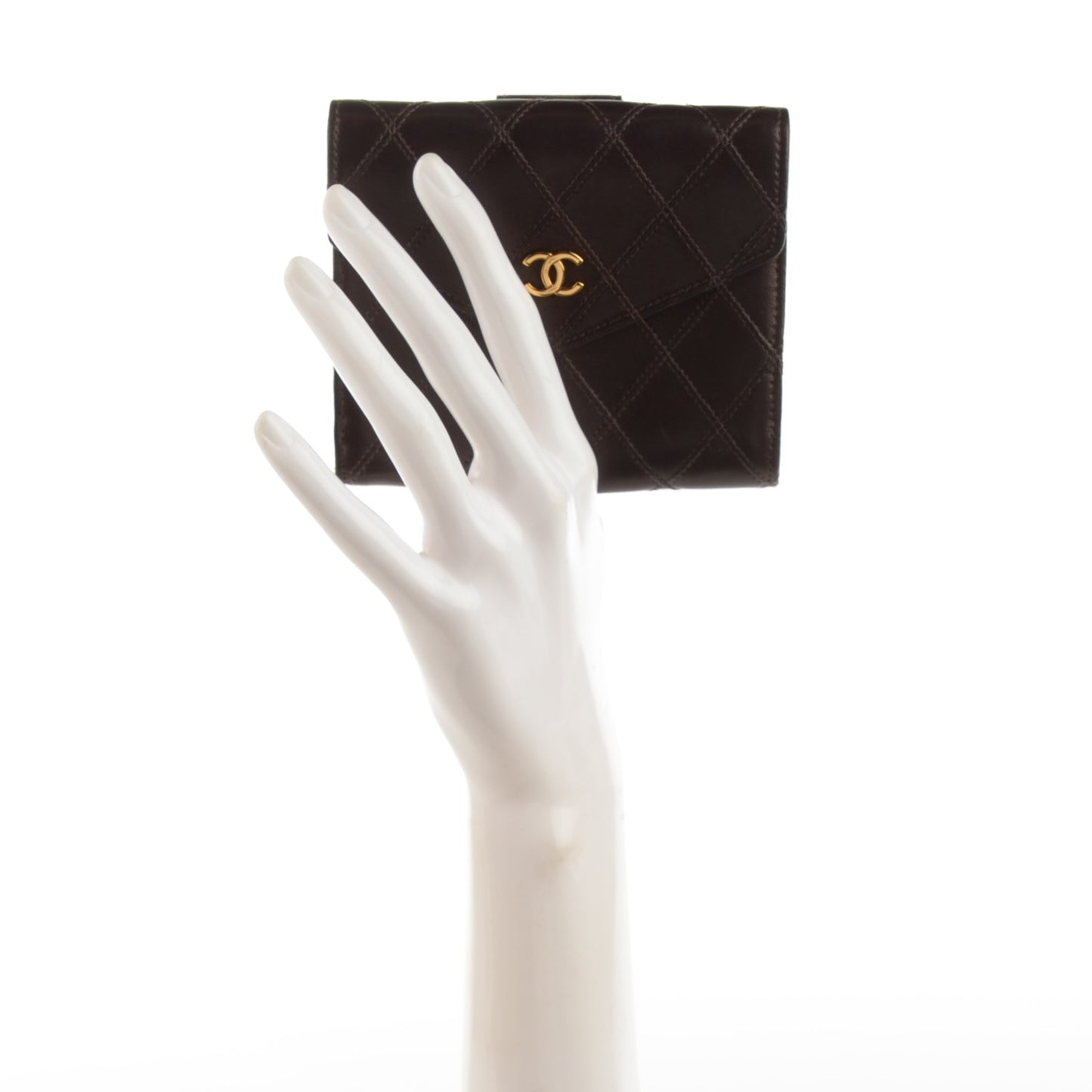 Lambskin Stitched Compact French Wallet Brown