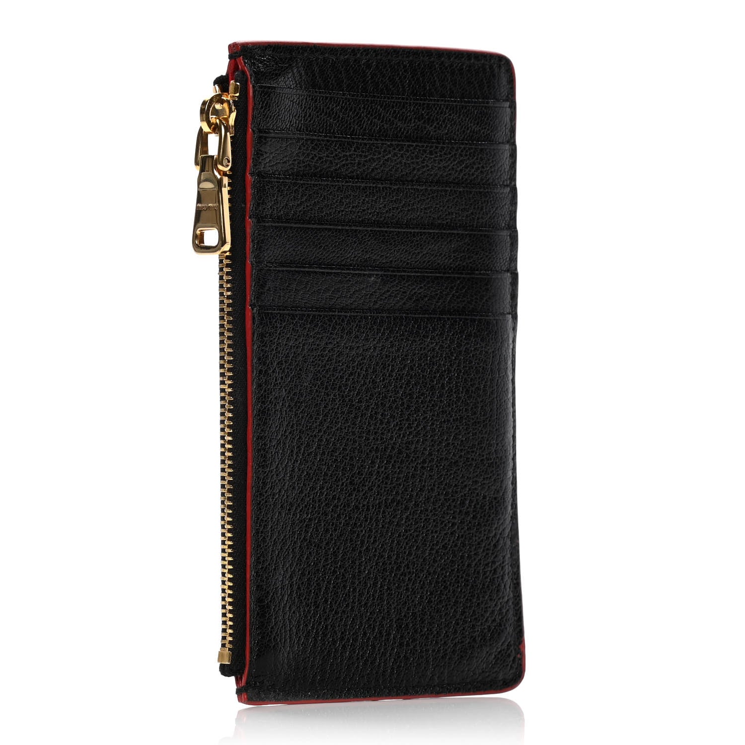 Miu Miu Goatskin Madras Love Zip Card Holder Black 3 of 8