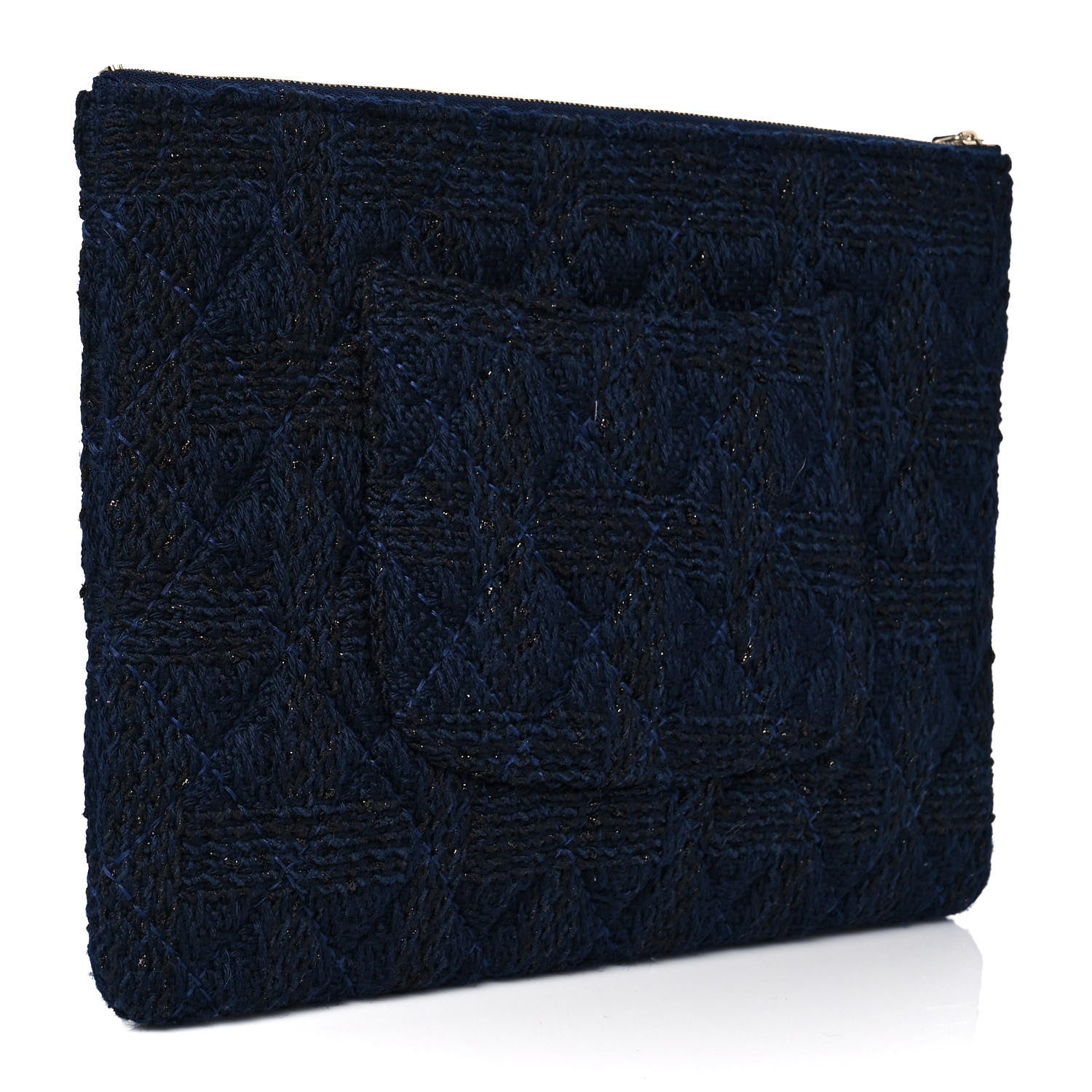 Chanel Wool Knit CC Cosmetic Pouch Navy Blue 3 of 9
